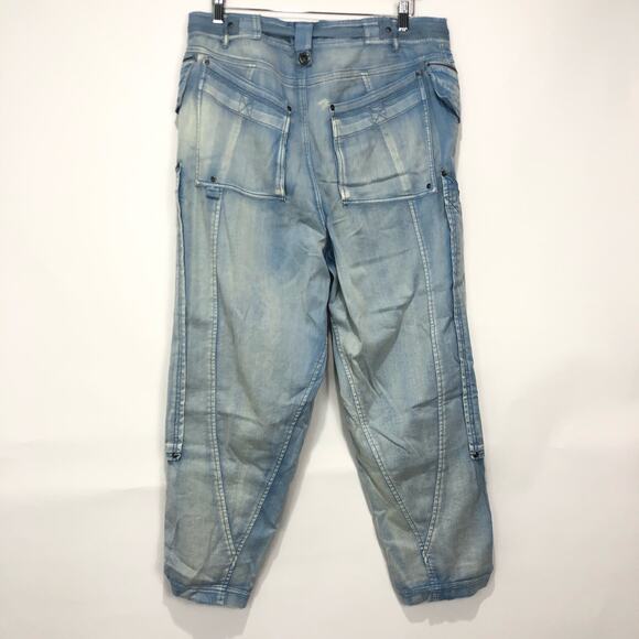 Free People The Cargo Utility Pant Jean Pockets Tie Oversize Fade Blue L - Picture 8 of 9